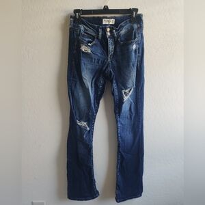 Mudd Stretch Dark Wash Blue Denim Distressed Cotton-blend Skinny Bootcut Jeans_3